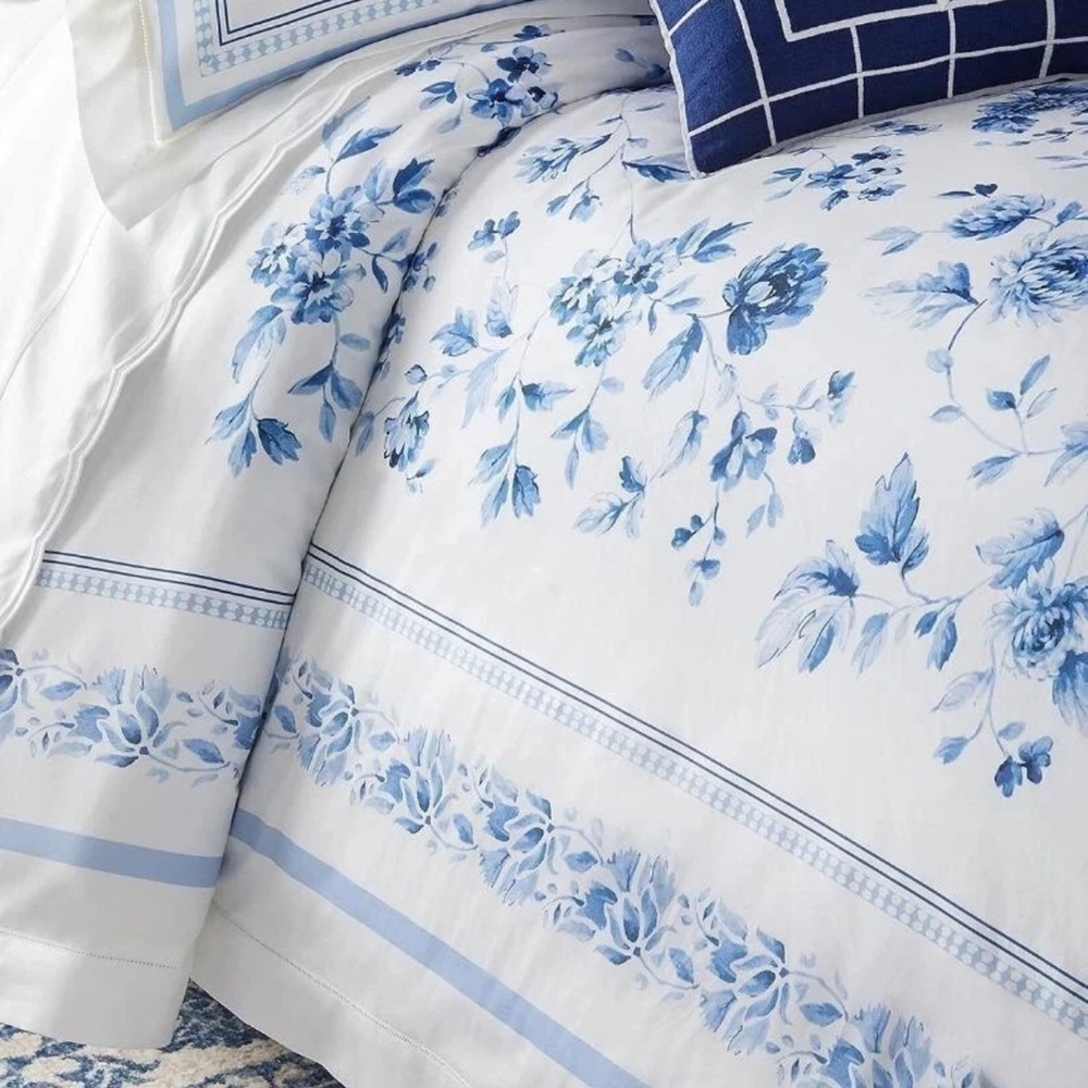 $430 Ralph LAUREN Whitlow Blue White Floral Full/Queen‎ Duvet Cover 100% Cotton - Picture 2 of 7
